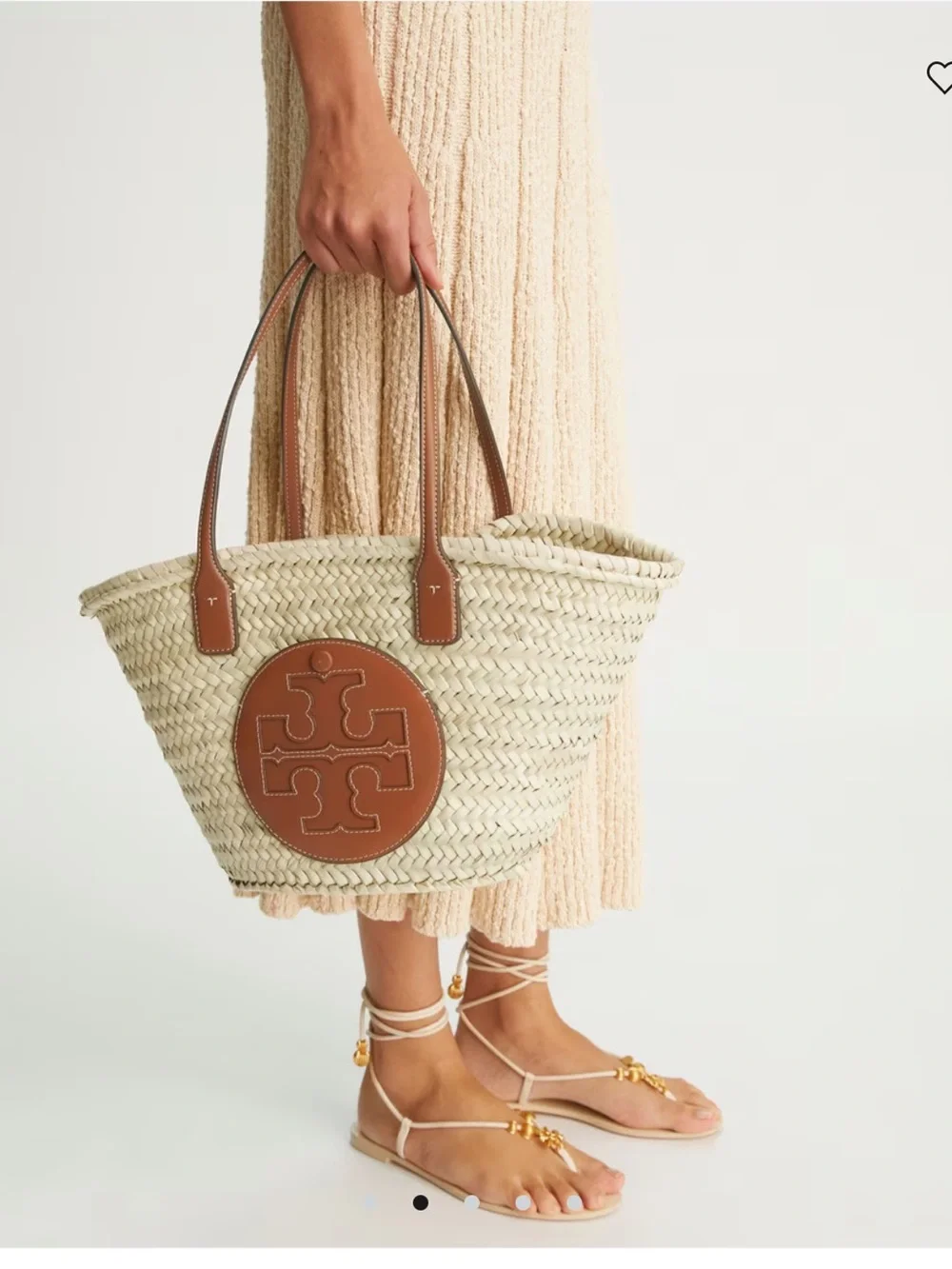 NWT Tory Burch Ella Straw Tote with Brown Leather Logo